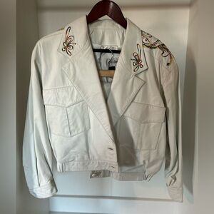 White leather Women's Jacket With Matching Skirt Medium Vintage Western Style